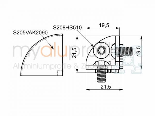 Verbindungssatz R20-90° Nut 5 I-Typ